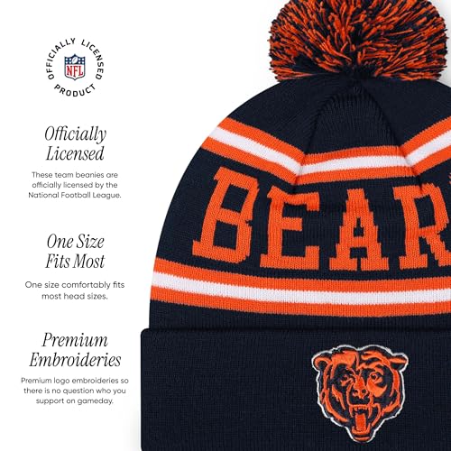 Chicago Bears Pom Beanie Hat - NFL Team Logo Stripe - One Size