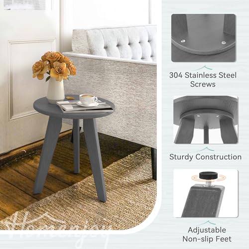 Homenjoy Grey Outdoor Side Table - Small Round Patio End Table for Garden & Lounge