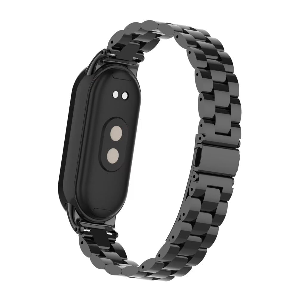 T-BLUER Compatible for Xiaomi Mi Band 8/9 Band, Mi Band 8 Stainless Steel Metal Replacement Strap Bracelet Wristband Accessories for Xiaomi Mi Band 9 Black