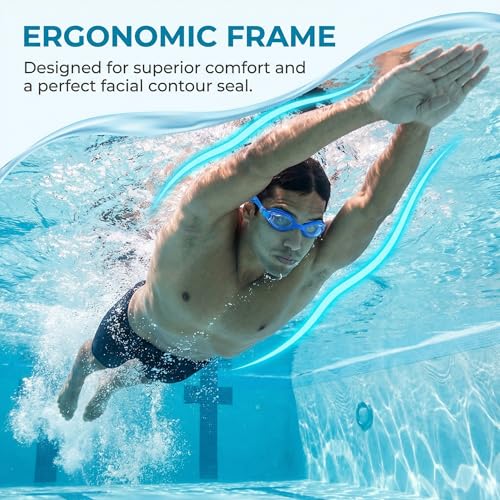 Swim Goggles with Anti-Fog & UV Protection - Blue
