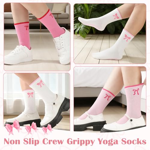 Mixed Pink Bow Pilates Socks 3/6 Pairs Non Slip Women Yoga & Fitness