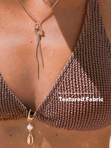 CUPSHE Women's Brown V-Neck Halter Bikini Set Medium Size Two-Piece Swimsuit