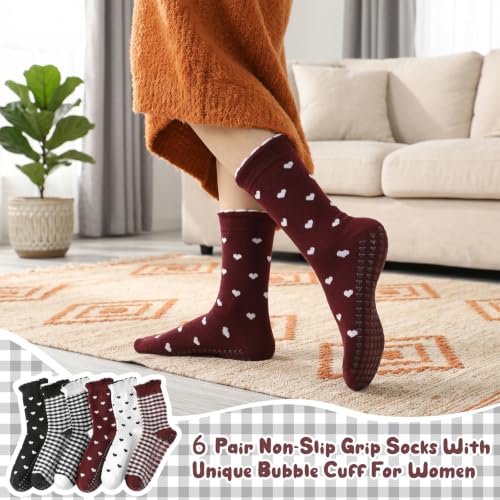 Cute Ruffle Pilates Grip Socks - Solid Heart Gingham Series