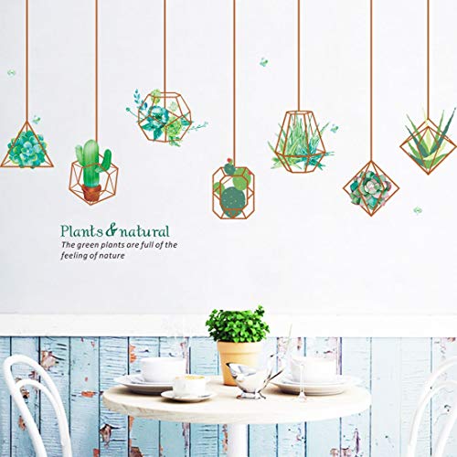 Hanging Geometric Plant Wall Decals Succulent Pot Wall Stickers Removable Art Murals for Bedroom Living Room Offices Classroom Decoration