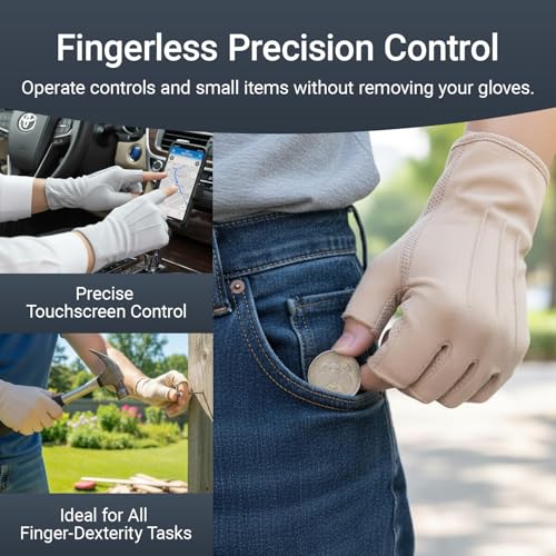 Fingerless UV Protection Gloves for Men - One Size Khaki