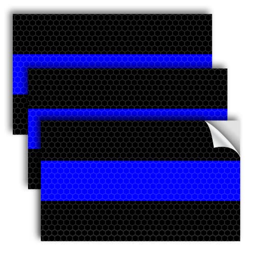 Reflective American Flag Decal - 5x3.25 Inches - Blue Line - 3 Pack