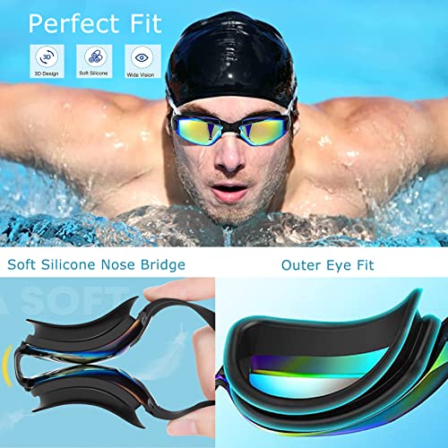 Swim Goggles - Anti-Fog, UV Protection, 2 Pack for Adults & Youth