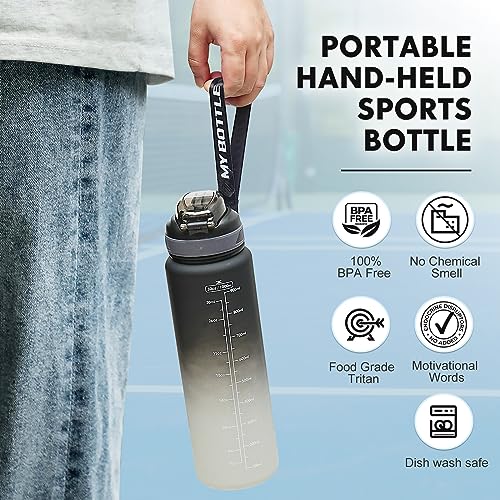 32 oz Water Bottle with Straw - Black White, Leakproof & BPA-Free