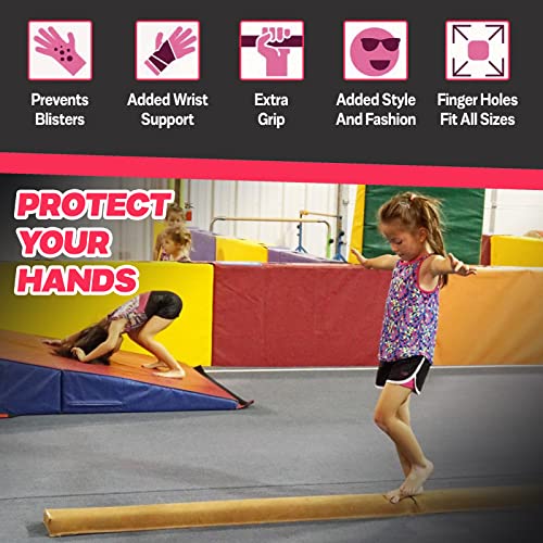 Leather Palm Hand Grips for Kids - Gymnastics & Weightlifting - Small/Pink White