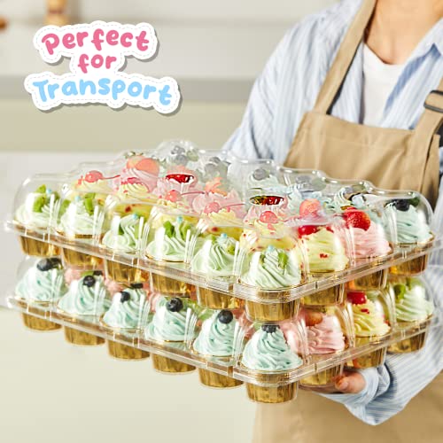 Gencywe Stackable Cupcake Carrier Set with 240 Liners - Food Grade Plastic, Tall Dome Lid, 24 Cupcakes