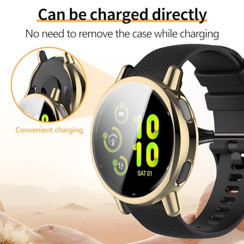 Soft TPU Screen Protector Case for Garmin Vivoactive 5 - 2 Clear + 2 Gold