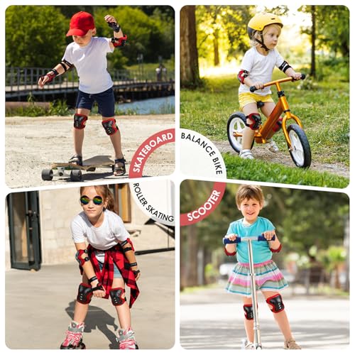 Kids Protective Gear Set - Knee Pads, Elbow Pads & Wrist Guards - Black/Red, Small (3-8 Years)