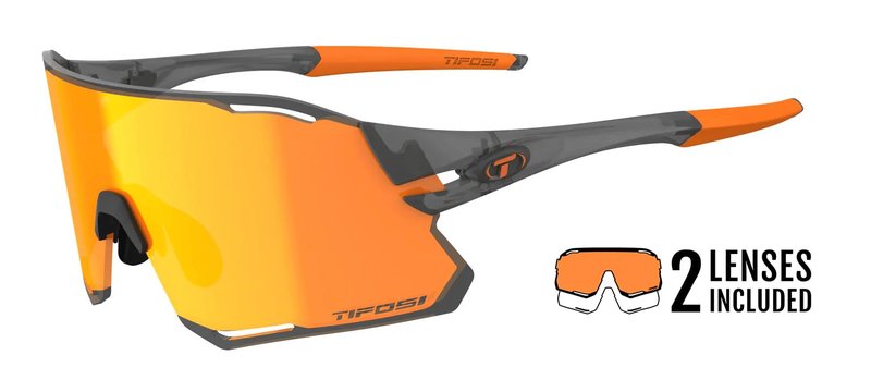 Tifosi Rail Race Cycling Sunglasses Men & Women Interchange Lens Options- Ideal For Cycling, Road, Gravel, MTB & Baseball (Satin Vapor (Clarion Orange/Clear))