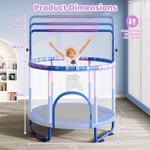 55" Indoor Outdoor Trampoline for Kids with Enclosure - Blue