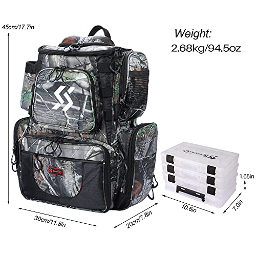 Sougayilang Waterproof Camouflage Fishing Tackle Backpack with 4 Trays