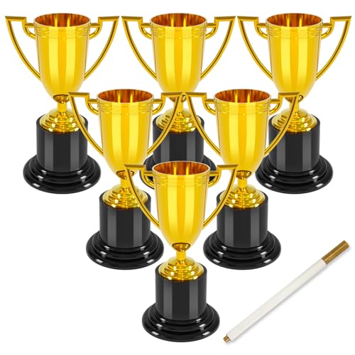 Mini Plastic Trophies - 4 Inch Awards for Kids - 6 Count