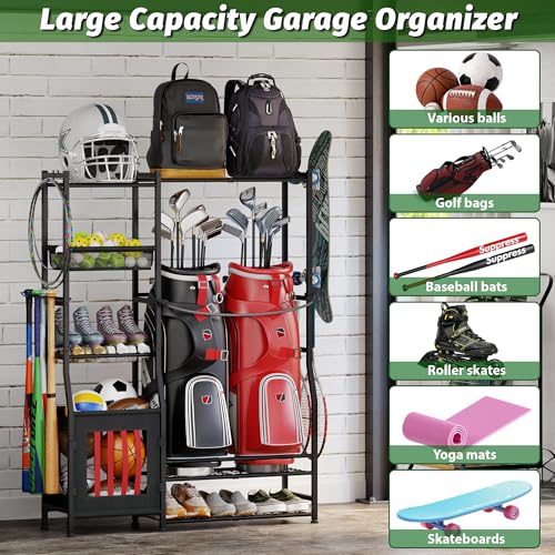 Sports Equipment Organizer - Golf Bag Storage Rack for 2 Bags