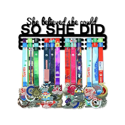Medal Hanger Display Rack - She Believe She Could, 3-Tiered Holder for 60 Medals