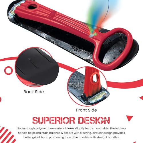 Geospace Kids Snow Scooter – Foldable Ski Sooter Snowboard with LED Lights (Ages 8+), Multi-Purpose Sled in Assorted Colors