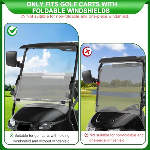 No Drilling Golf Cart Side Mirrors for EZGO, Club Car, Yamaha - Wide View, Foldable