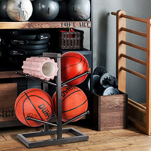 Fitlyiee Small 2-Layer Metal Basketball Storage Rack Indoor Outdoor