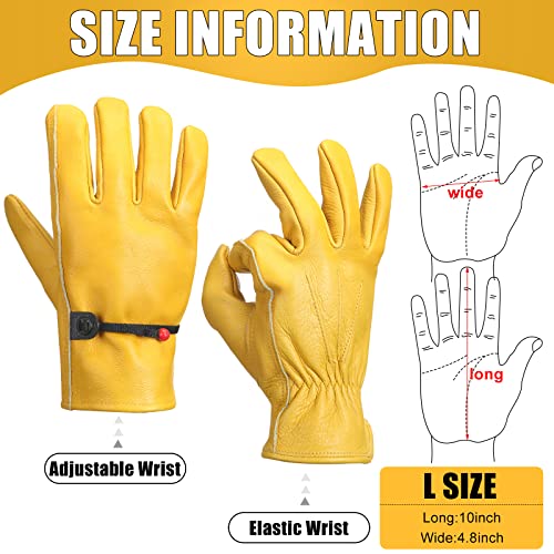 Bencailor 4 Pairs Leather Gloves for Work Leather Gardening Gloves Cowhide Durable Puncture Cut Resistant for Men Women