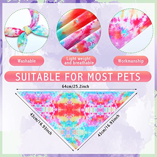 Weewooday 20 Pcs Tie-Dye Dog Bandanas Set, L Size – Reusable Polyester Triangle Scarves
