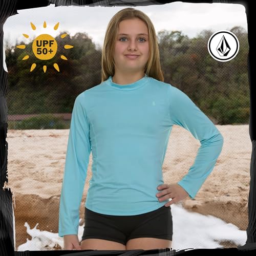 Girls Rash Guard 2-Pack - Long Sleeve UPF 50+ Sun Protection - Aqua