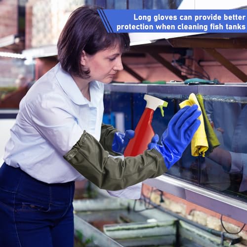 MUMUKE 3-pair set Long Waterproof Gloves, Long Chemical Gloves, Reusable, Padded Cotton Lined/Acid & Oil Resistant 28 inch