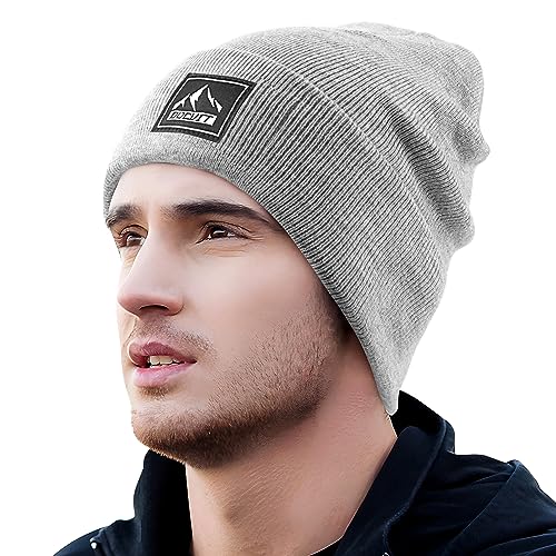 Knit Cuffed Beanie - Warm Winter Skull Cap for Men and Women - Black+Light Gray