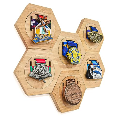 Honeycomb Wooden Medal Holder Display Stand - 6 Pcs