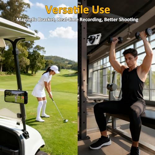 Magnetic Golf Cart Phone Holder, 360° Rotating Mount - Black