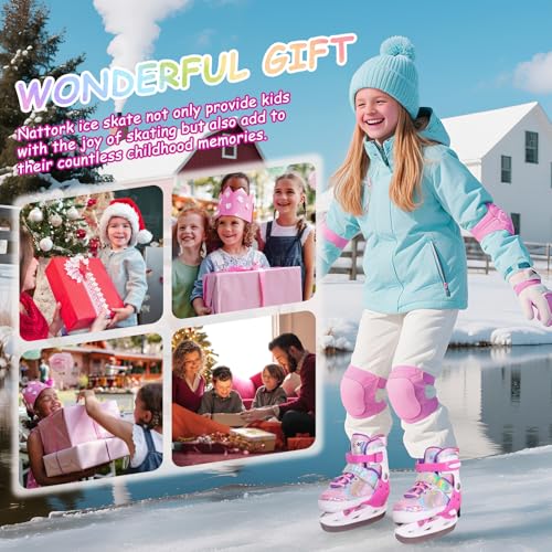 Kids Adjustable Butterfly Ice Skates for Girls - Size 4, Fleece Lining, Outdoor & Rink