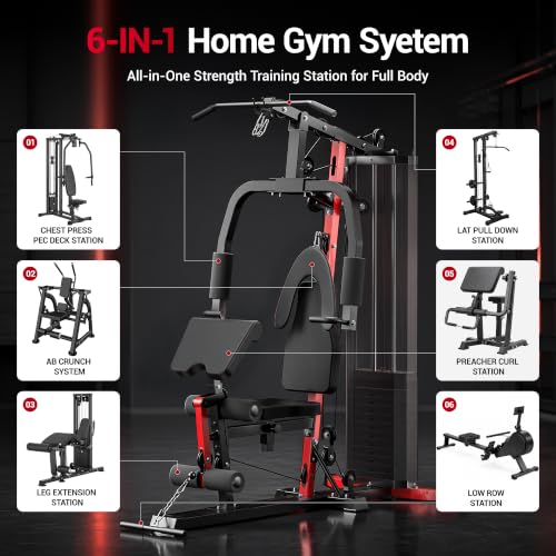 Multifunctional Home Gym System with 160LB Weight Stack - Black