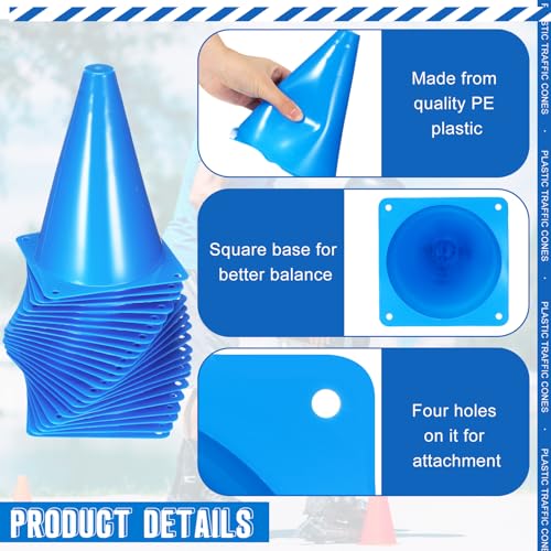 30 Pack 7 Inch Blue Plastic Traffic Cones for Sports Training