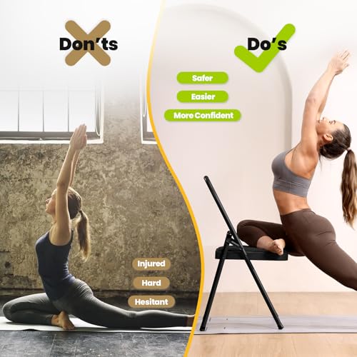 Yoga Auxiliary Chair with Lumbar Support & 3 Training Posters - Black