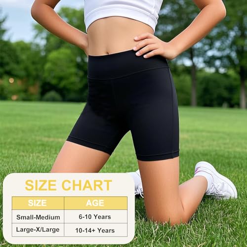 High Waisted Athletic Bike Shorts for Girls - 5" Black, Large-X-Large