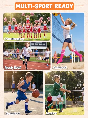 Knee High Soccer Socks for Kids - Rose Pink & White, 3-6 Years