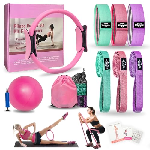 Pilates Essentials Kit for Home Workouts - 8pcs Pink Set
