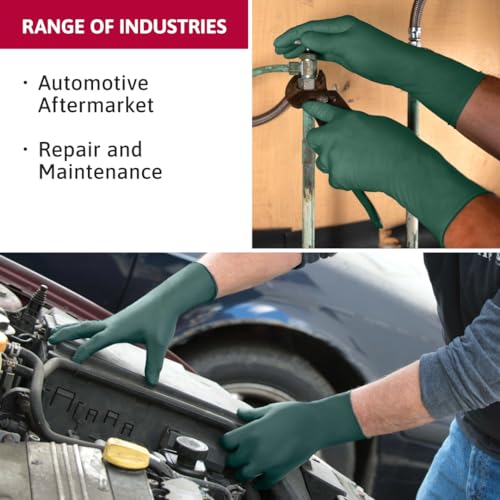 Ansell MICROFLEX Dura Flock DFK-608 Thick 11mil Nitrile Gloves for Automotive, Aftermarket, Machinery - Large, Green (Box of 50)