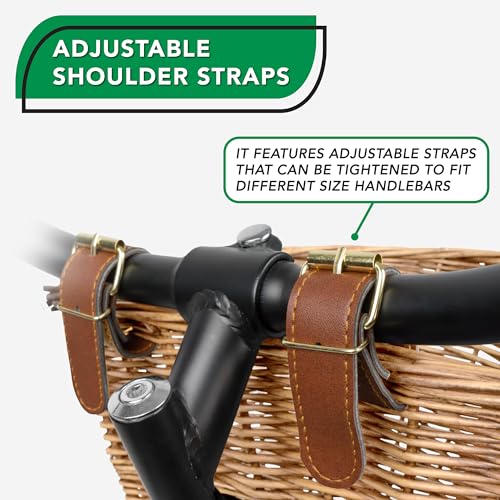 Light Brown Wicker Bicycle Basket - Detachable with Adjustable Straps