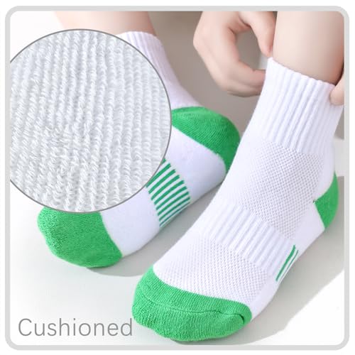 Girls Kids Ankle Socks 12 Pairs White Cushioned Athletic Quarter Socks for Boys & Girls - Medium