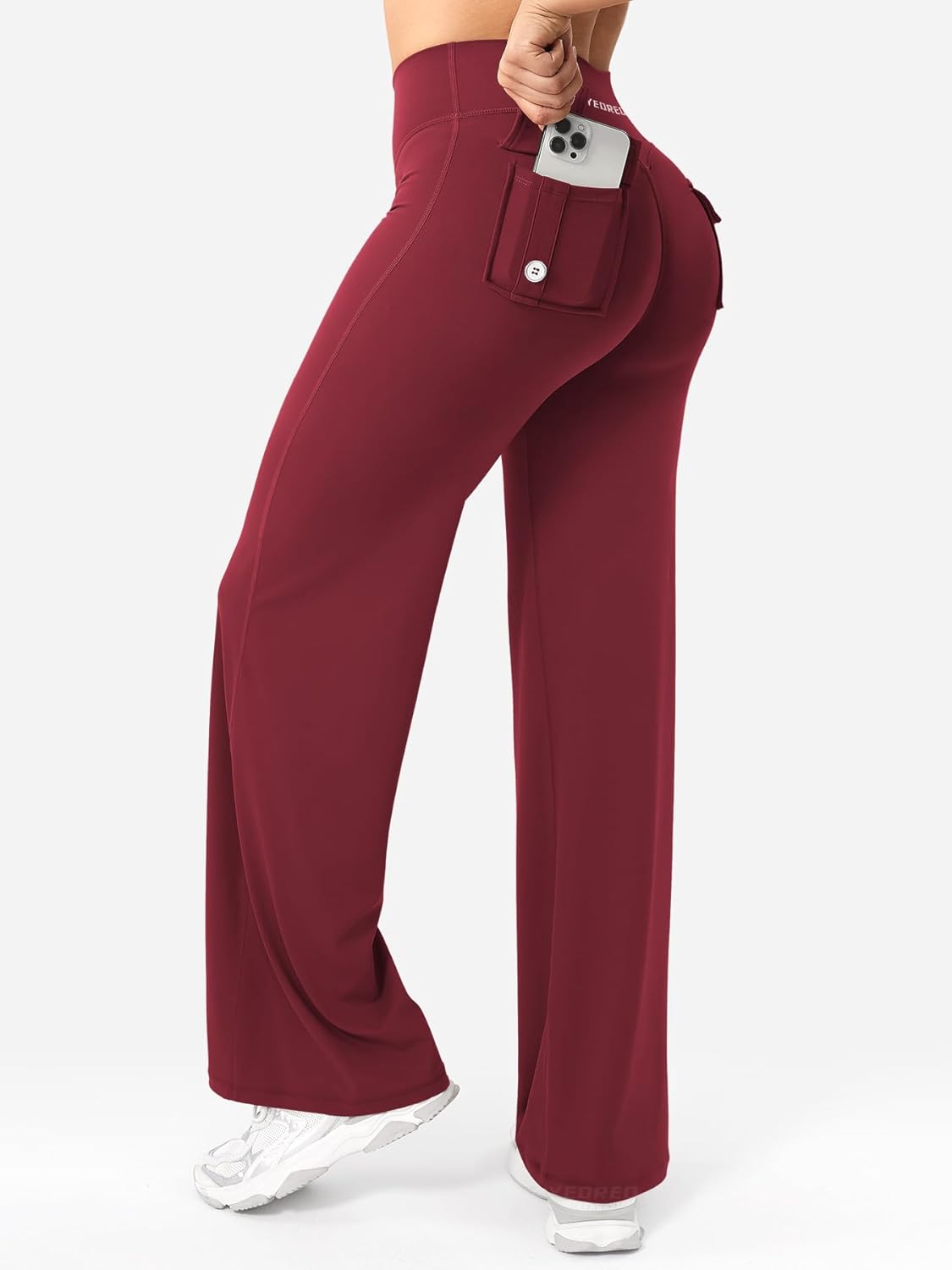 YEOREO High Waist Yoga Pants - Straight Leg Leggings with Pockets & Hidden Scrunch Design