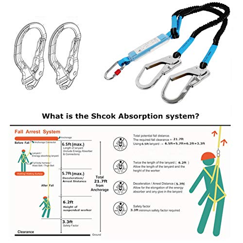 6ft Internal Shock Absorbing Safety Lanyard with Double Snap Hook Connectors, Fall Protection Equipment