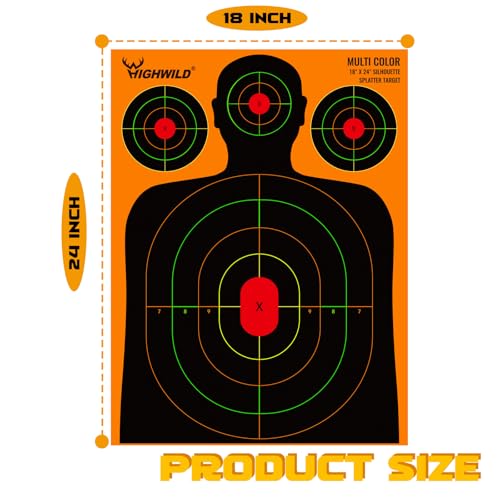 25 Pack Silhouette Splatter Paper Shooting Targets - 18x24 Inch