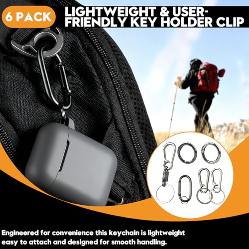 Durable Keychain Clip Set - 6 Pack Key Ring Holders