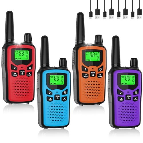 JIANUA Rechargeable Long Range Walkie Talkies for Adults - 22 FRS Channels, 99 Privacy Codes, 1200mAh Battery, 4 Pack