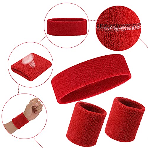 Red Sweatband Set - 6 Piece Headband & Wristband Set