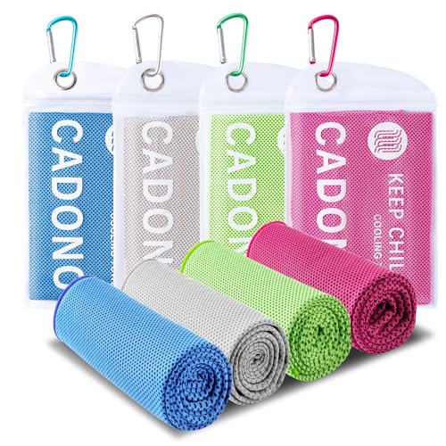 Cooling Towel 4 Pack - Soft Microfiber Ice Towels for Sports - Light Blue, Green, Pink, Grey