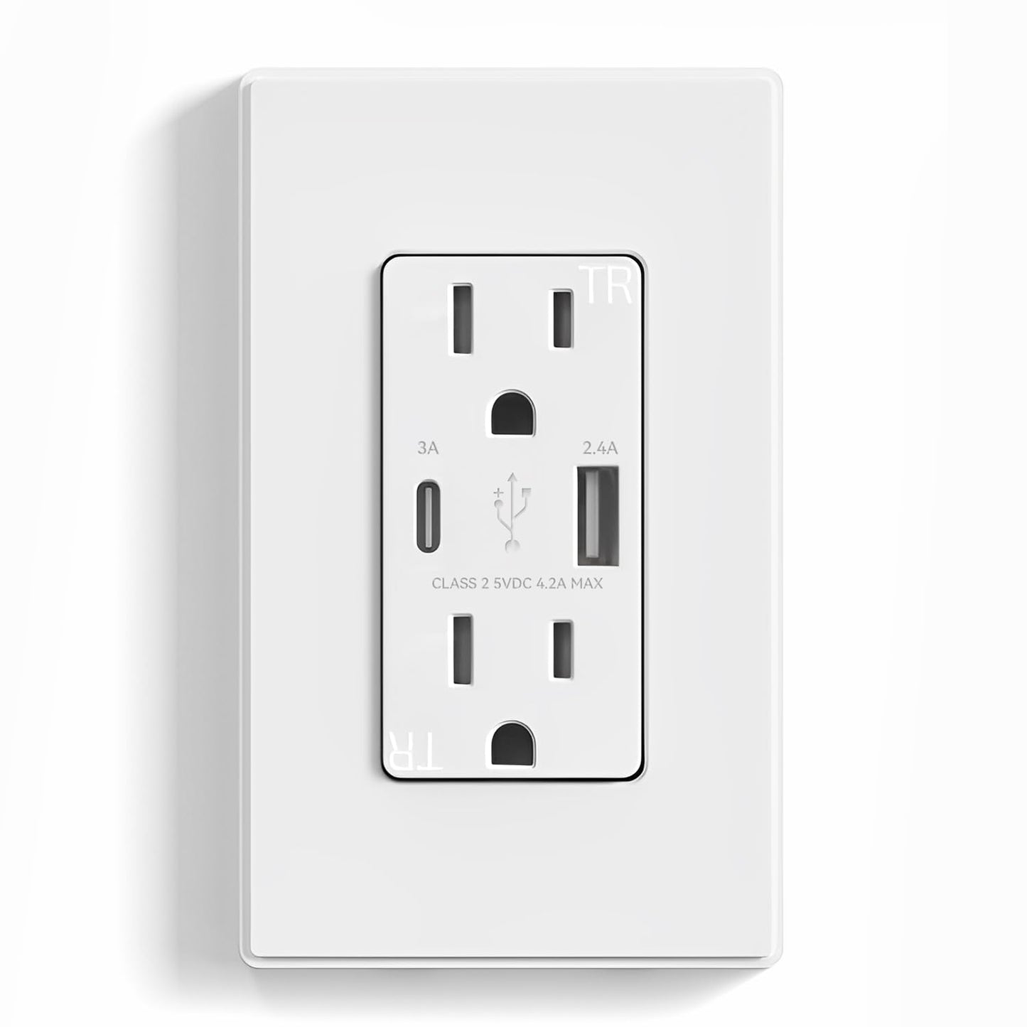 USB Wall Charger Outlet with A & C Ports - 15A Tamper Resistant, UL Listed, 6 Pack, Light Almond